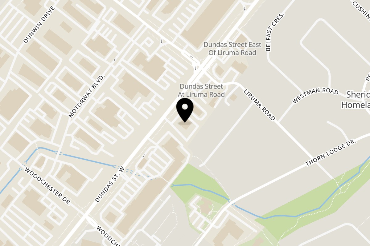 Map showing the location of Miga Korean BBQ on 2382 Dundas Street West in Mississauga
